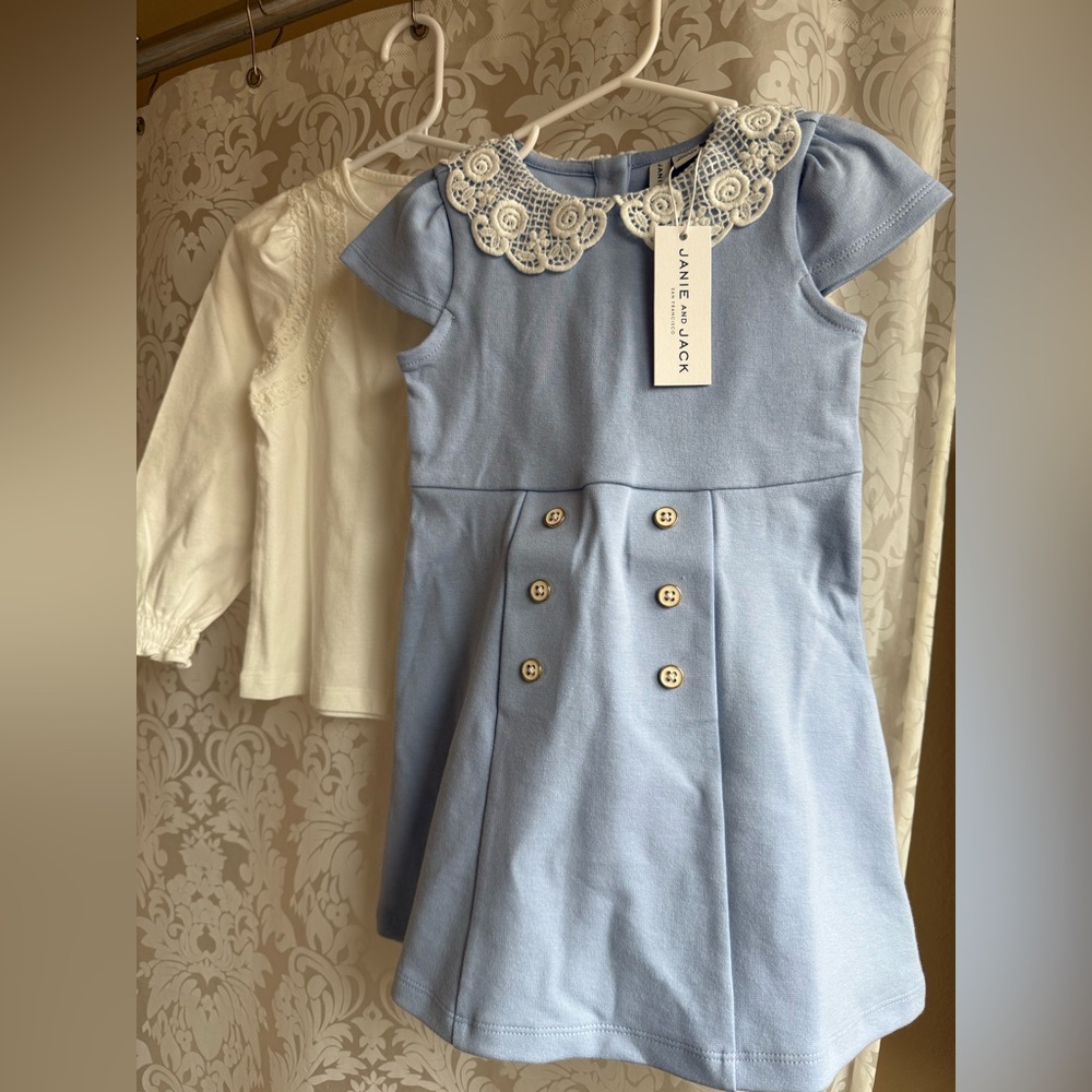 Janie and Jack bundle: Light Blue Lace-Collar Girls Dress and Lace Trim Top